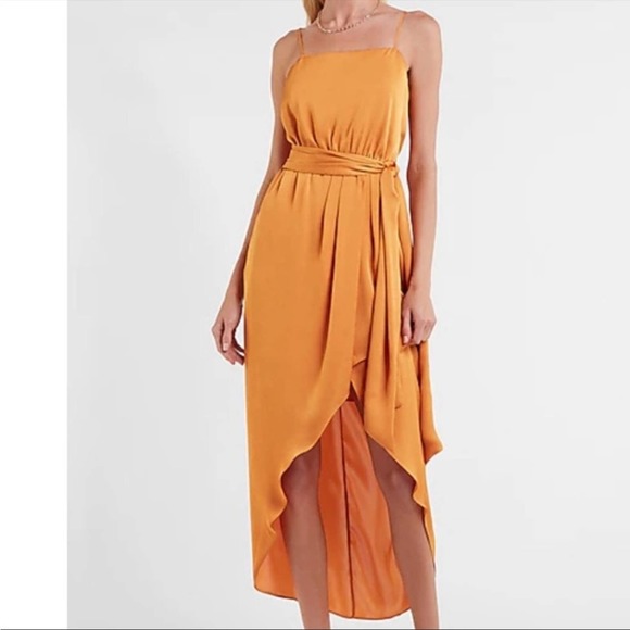 Satin Silk Belted Tie Waist Hi-Lo Maxi Dress NWT - Picture 1 of 14